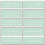 10 Individual Guest Name Address Party Wedding<br><div class="desc">10 Individual Guest Name Address Party Wedding Black Script Stickers features 10 stickers with your individual guest name and address on each sticker in white script on a green background. Also perfect for Christmas and Holiday cards, birthday party invitations, wedding invitations, baby showers, bridal showers, thank you cards and office...</div>