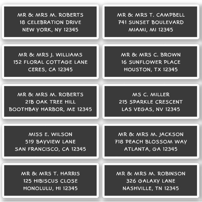 10 Individual Guest Name Address Party Wedding (Front)