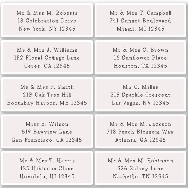 10 Individual Guest Name Address Party Wedding (Front)