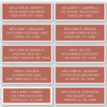 10 Individual Guest Name Address Party Wedding<br><div class="desc">10 Individual Guest Name Address Party Wedding White Script Stickers features 10 stickers with your individual guest name and address on each sticker in white script typography on a red brown background. Perfect for wedding invitations, Christmas and Holiday cards, party invitations, thank you cards and office mail outs. Simply edit...</div>