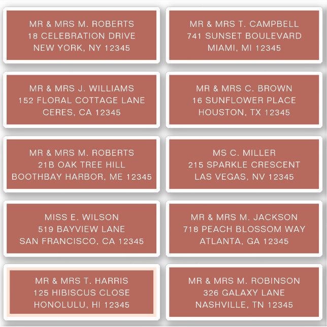 10 Individual Guest Name Address Party Wedding (Front)