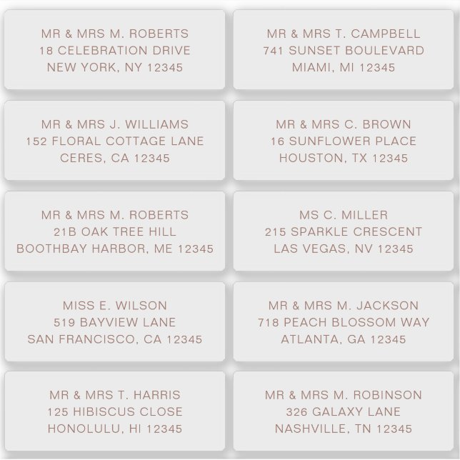 10 Individual Guest Name Address Party Wedding (Front)