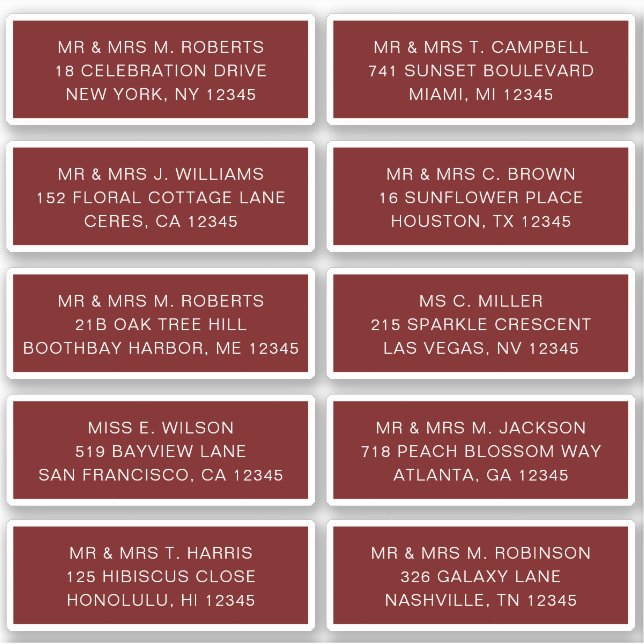 10 Individual Guest Name Address Party Wedding Sti (Front)