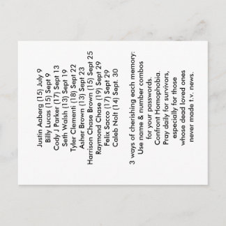 10 Known Dead  Bullying Prevention Postcard