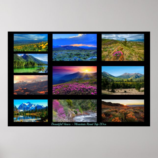 10 Landscape Photo Template & Text Gallery Black Poster (Front)