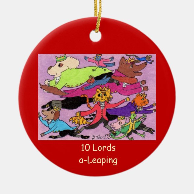 10 Lords a Leaping Ceramic Tree Decoration (Front)