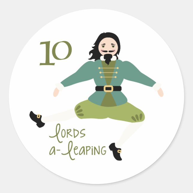 10 Lords A-Leaping Classic Round Sticker (Front)