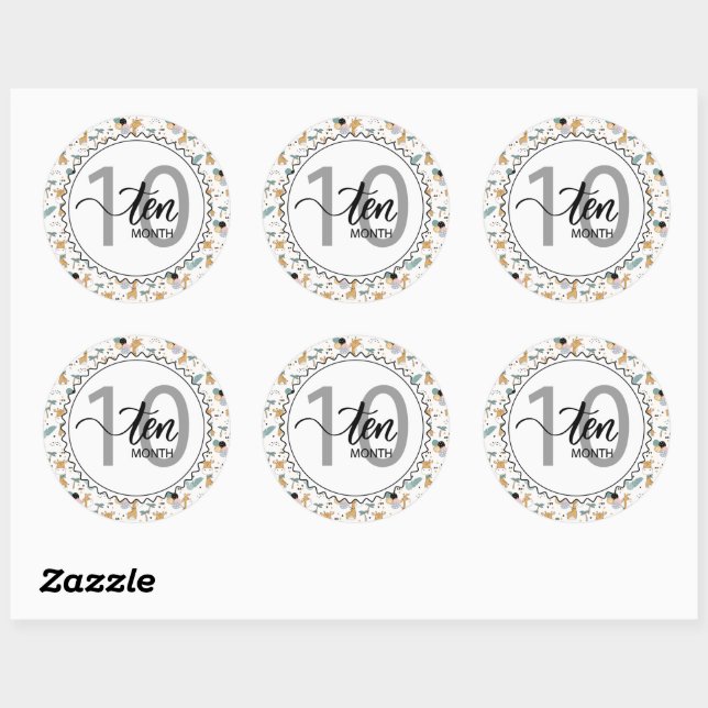 10 Month Milestone Baby Giraffes and Balloons  Classic Round Sticker (Sheet)