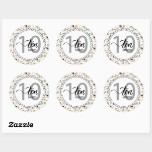 10 Month Milestone Baby Giraffes and Balloons  Classic Round Sticker