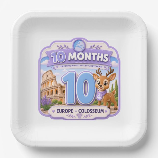10 Months Baby Milestone Explorer Paper Plate (Front)
