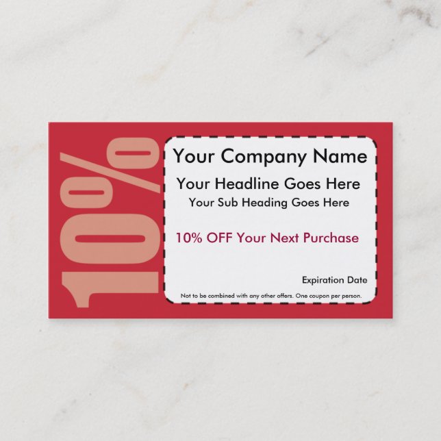 10% Off Coupon Business Card (Front)