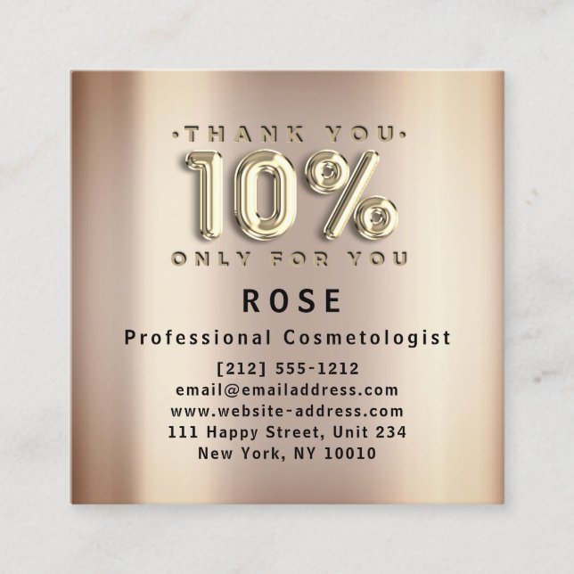 10% Off Discount Logo Thank You Rose Gold Appointment Card (Front)