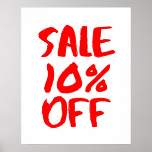 10% Off Sale Sign, Red Retail Store Signage, Large Poster