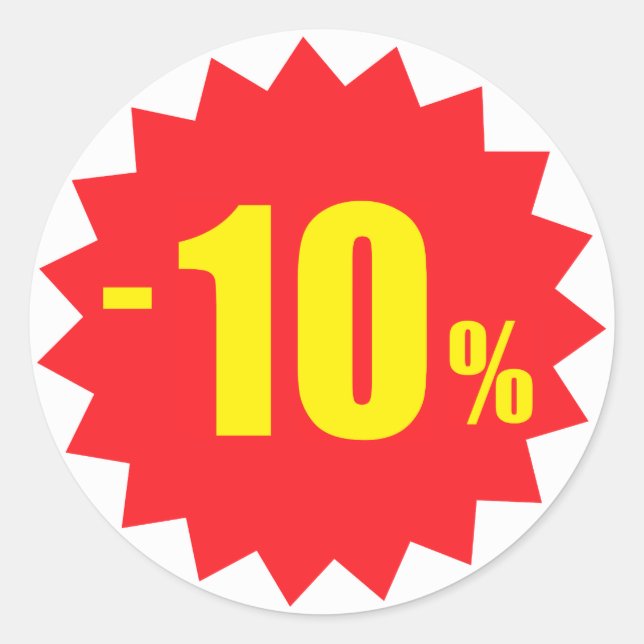 10 percent sale discount stickers, white and red classic round sticker (Front)