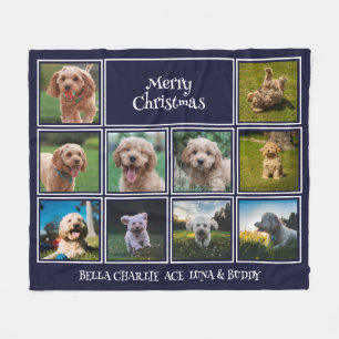 10 Pet Photos Merry Christmas   Navy Blue Fleece Blanket