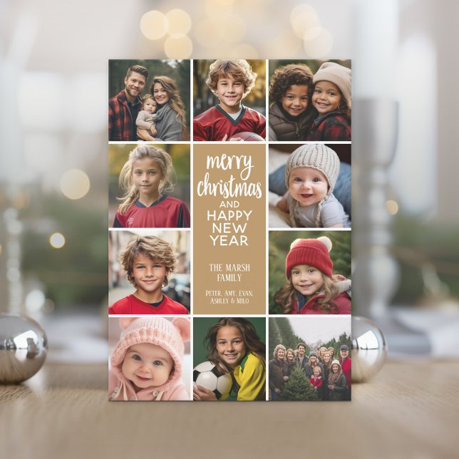 10 Photo Border - Merry Christmas HNY Simple Holiday Card (10 Photo Online Christmas Card - Print and Download Options - Modern, Minimal Design)