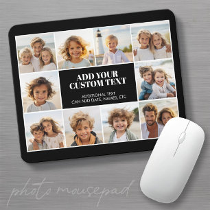 10 Photo Border with Text Centre - black white Mouse Mat