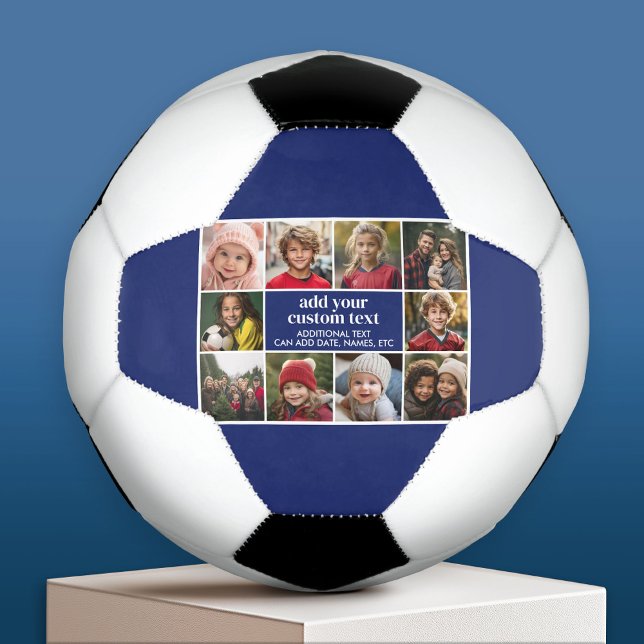 10 Photo Border with Text Centre - blue white Football (Custom Soccer Ball)