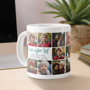 10 Photo Border with Text Centre - Teal Grey Large Coffee Mug