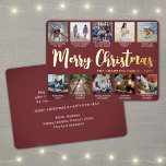 10 Photo Burgundy Merry Christmas Modern Collage Foil Holiday Card<br><div class="desc">Send stylish joyful greetings and share 10 of your favourite pictures with a custom photo collage burgundy and gold foil holiday card. All text on this template is simple to personalise to include any wording, such as Merry Christmas, Happy Holidays, Seasons Greetings, New Year Cheers etc. (IMAGE PLACEMENT TIP: An...</div>