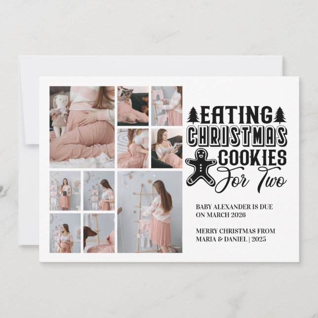 10 Photo Christmas Cookies for 2 Pregnancy  Holiday Card (Front)