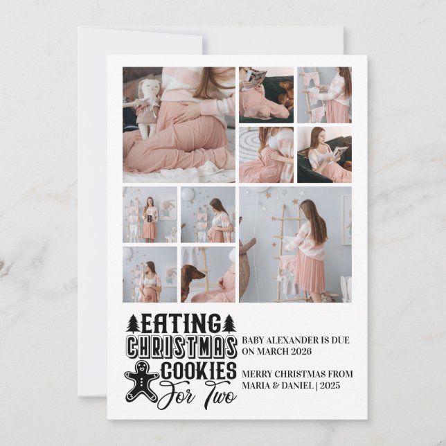 10 Photo Christmas Cookies for 2 Pregnancy  Holiday Card (Front)