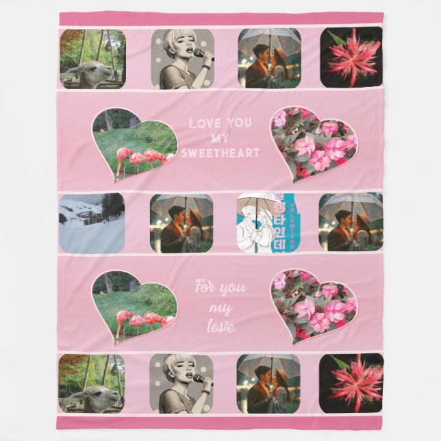 10 Photo collage and typography modern pink custom Fleece Blanket (Front)