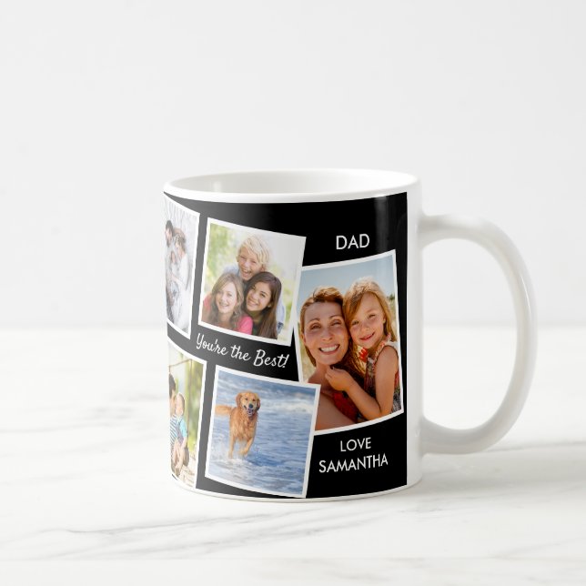 10 Photo Collage Black and White Personalised Dad Coffee Mug (Right)