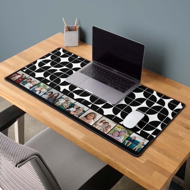 10 Photo Collage black white mid century half moon Desk Mat (Office 2)