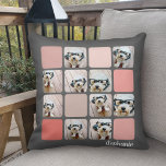 10 Photo Collage - colorful grid with script name Cushion<br><div class="desc">Crop your photos into squares before uploading. Use your square Instagram photos for the best results! TO CHANGE THE BACKGROUND - click on the customize or advanced design area, and choose a color in the color picker. Add your favorite pictures and snapshots to this film strip for a fun memory...</div>