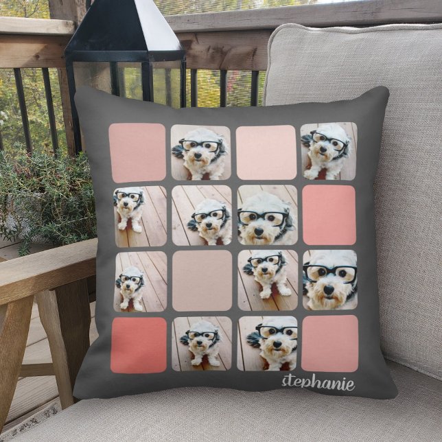 10 Photo Collage - colorful grid with script name Cushion (Creator Uploaded)