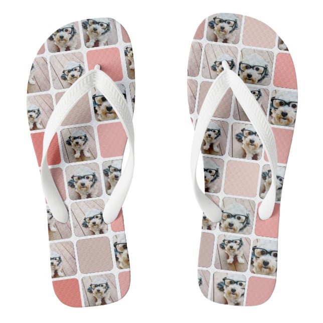 10 Photo Collage - colourful grid peach coral pink Flip Flops (Footbed)
