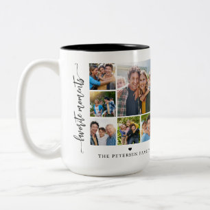 10 photo collage family name personalized Two-Tone coffee mug