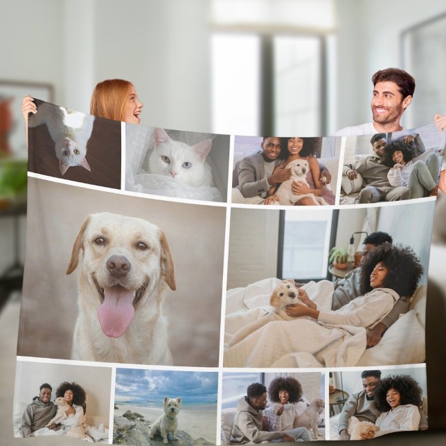 10 Photo Collage Family Personalised Fleece Blanket (DIY Custom 10 Photo Collage Family Personalized / image collage fleece blanket from Ricaso)