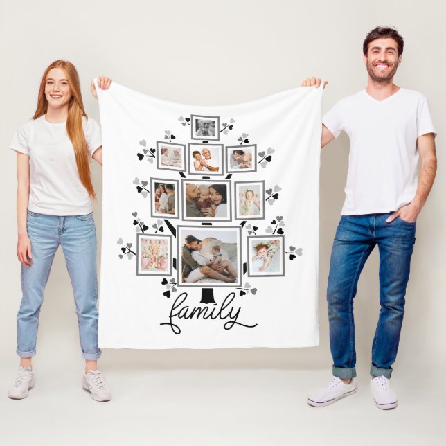 10-Photo Collage Family Tree Heart Leaves Fleece Blanket (In Situ)