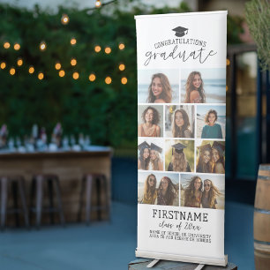 10 Photo Collage Graduation Modern Minimal White Retractable Banner