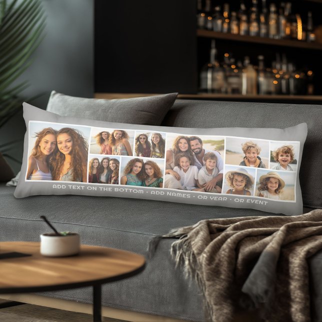 10 Photo Collage Grid - Custom Text Around Bottom Body Cushion (Body Pillow with Photo Collage)