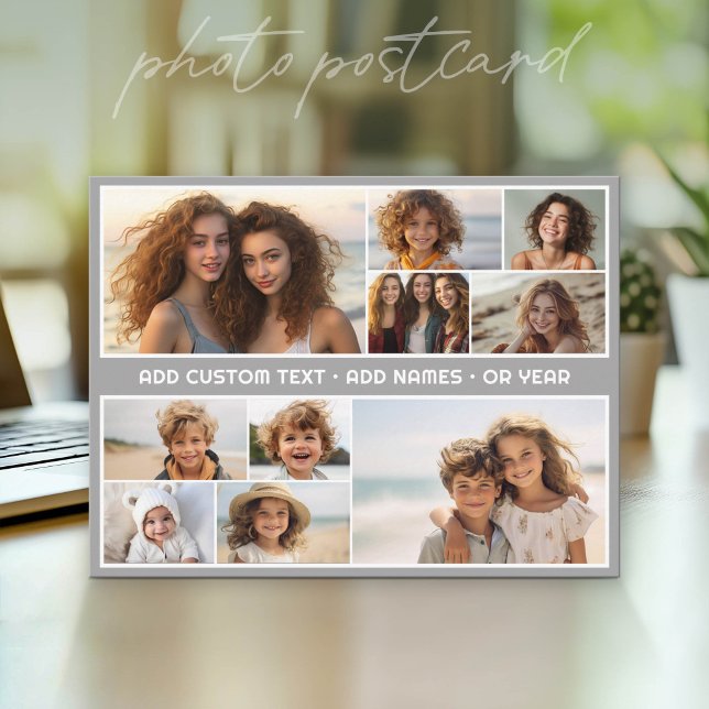 10 Photo Collage Grid - Custom Text in Middle Postcard (Photo Postcard - Customize with your favorite photos)