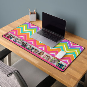 10 Photo Collage - huge colourful chevron pattern Desk Mat
