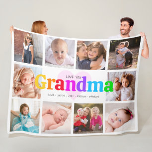 10 Photo Collage Love You Grandma Colourful Modern Fleece Blanket