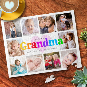 10 Photo Collage Love You Grandma Colourful Modern Jigsaw Puzzle