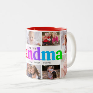 10 Photo Collage Love You Grandma Multicolor Bold Two-Tone Coffee Mug