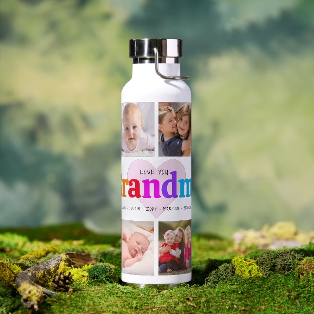 10 Photo Collage Love You Grandma Multicolor Bold Water Bottle (Outdoor)
