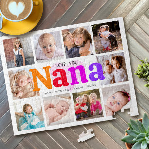 10 Photo Collage Love You Nana Bold Multicolored Jigsaw Puzzle