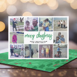 10 Photo Collage - Merry Christmas Green Botanical Holiday Card<br><div class="desc">Green and red -- Use 10 square photos and make a unique and trendy Merry Christmas greeting with a rustic modern script on the front and a festive botanical pattern on the back. If you need to move anything around,  click on the customize button to make changes.</div>
