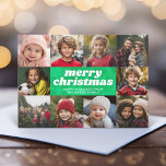 10 Photo Collage - Merry Christmas Mod Tie Die Holiday Card<br><div class="desc">A bright and cheerful tie dye pattern in green, red and yellow gold. -- Use 10 square photos and make a unique and trendy Merry Christmas greeting with a retro script font on the front and a festive tie dye pattern on the back. If you need to move anything around,...</div>