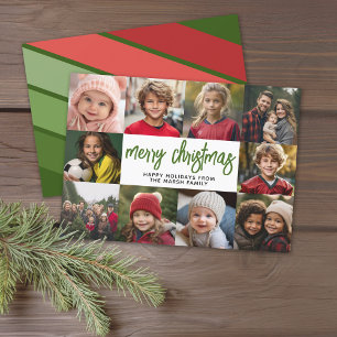 10 Photo Collage - Merry Christmas Retro Stripes Holiday Card