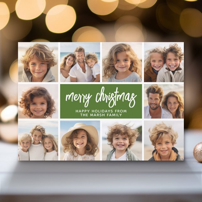 10 Photo Collage - Merry Christmas Retro Stripes Holiday Card (Modern Holiday Greeting Card with a Family Photo)