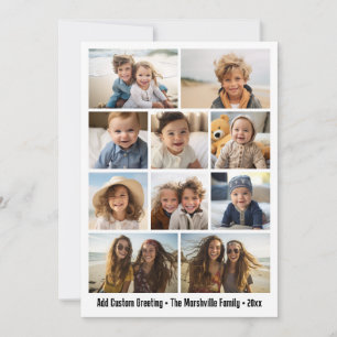 10 Photo Collage - Minimal Modern Grid White Black Holiday Card
