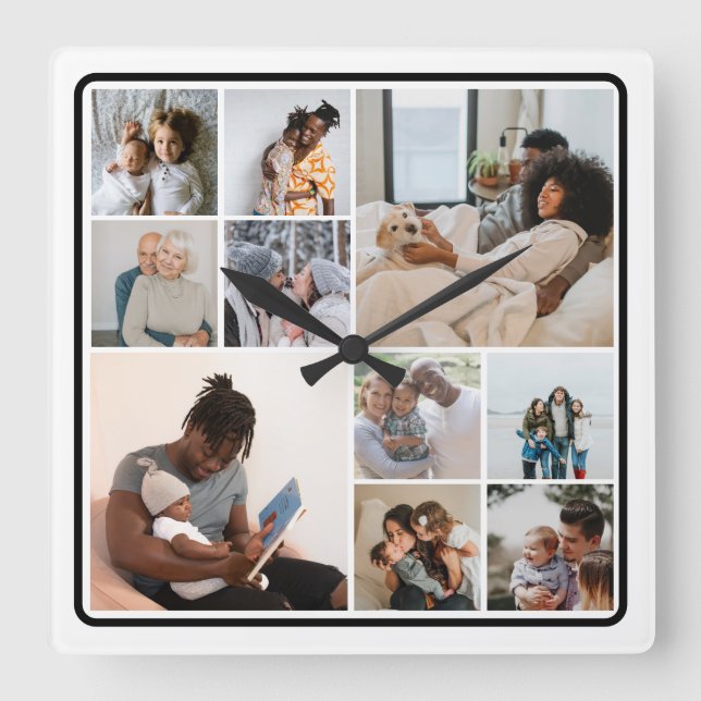 10 Photo Collage Personalised Square Wall Clock (Front)
